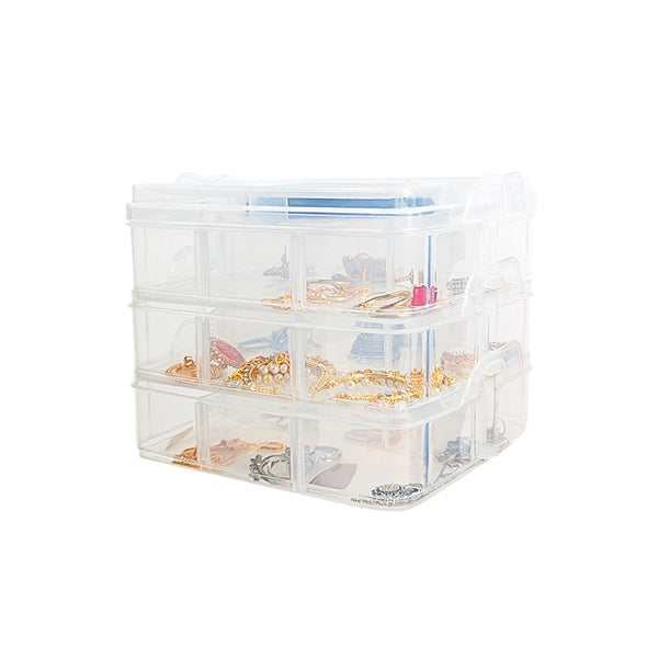 Qoolish 3-Layer Portable Jewelry Organizer Box - Transparent with Dividers