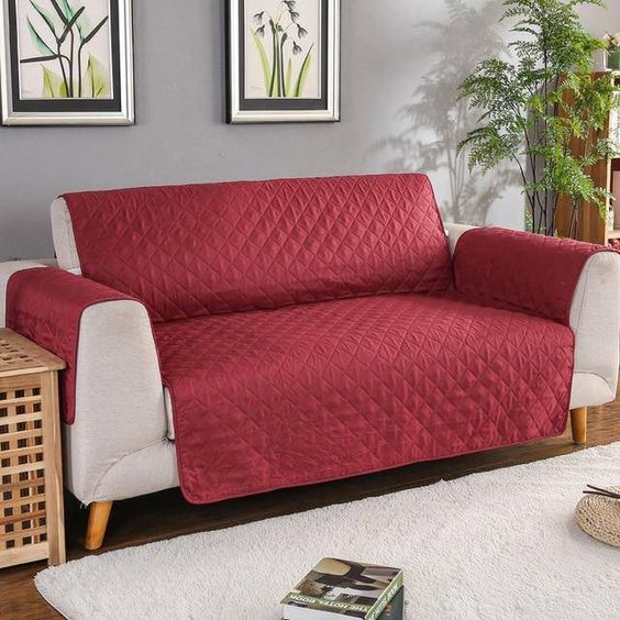 Sofa Cover Quilted Reversible Couch Cover - Maroon