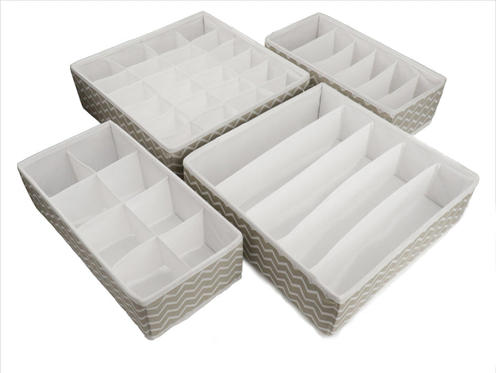 Qoolish Pack of 4 White Stripes Drawer Organizer: Stylishly Sort Your Space! - Qoolish