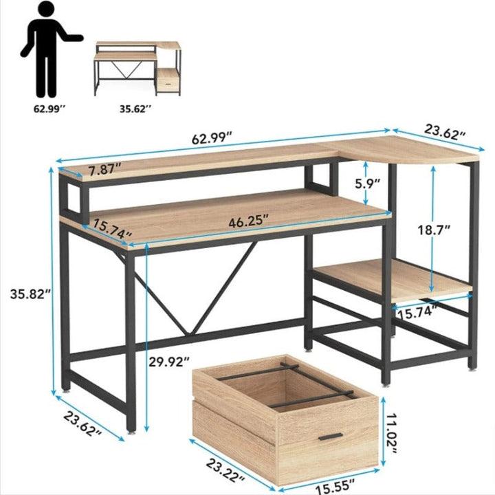 Gibbous Home Office Workstation Writing Organizer Desk Drawer Table - waseeh.com