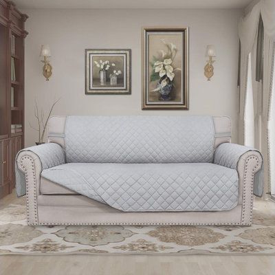 Sofa Cover Quilted Reversible Couch Cover - Light Grey