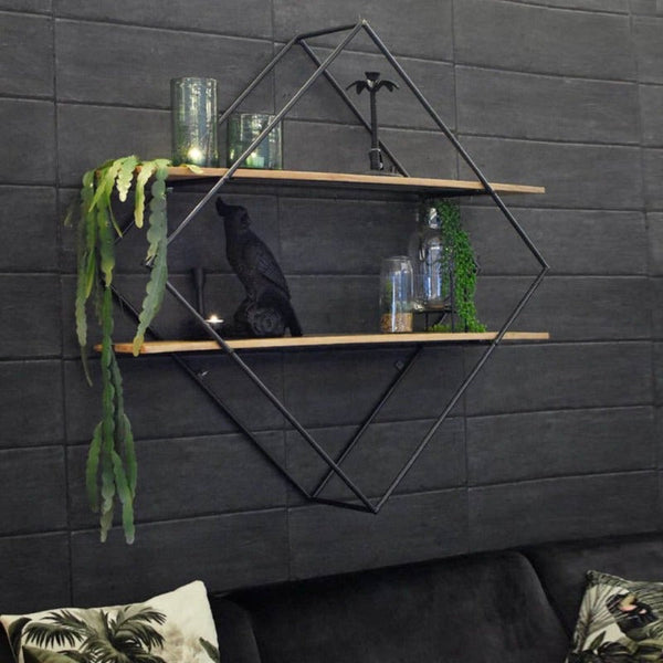 Wall-Mounted "Diamond" Floating Metal Storage Shelve Frame Decor - waseeh.com