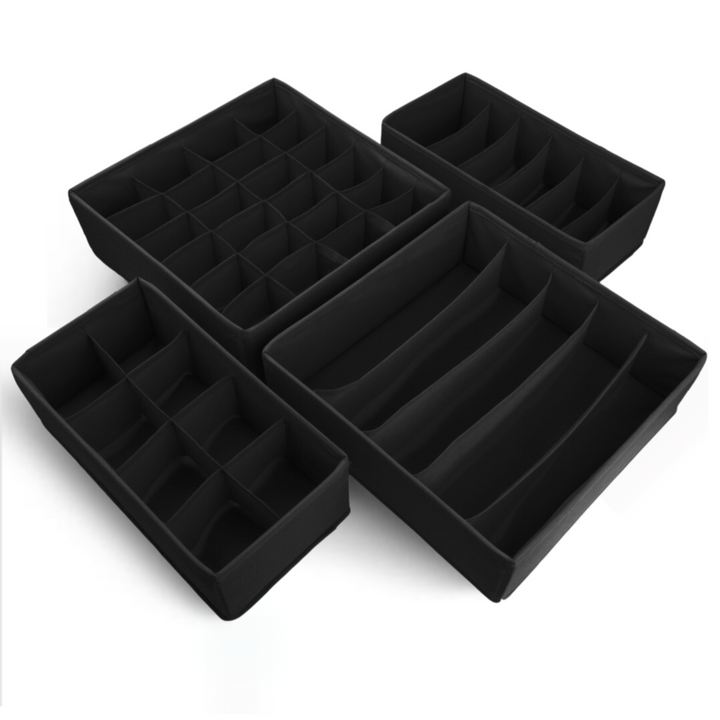 Qoolish Drawer Organizer Black - Pack of 4 - Sturdy Drawer Dividers - Qoolish